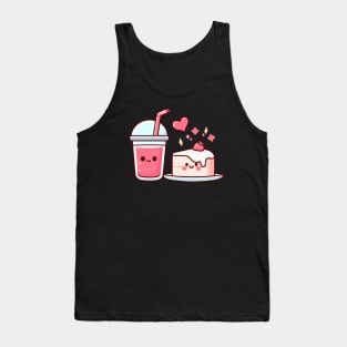 Design for Strawberry Lovers with a Kawaii Style Strawberry Cake and Drink | Cutesy Kawaii Tank Top